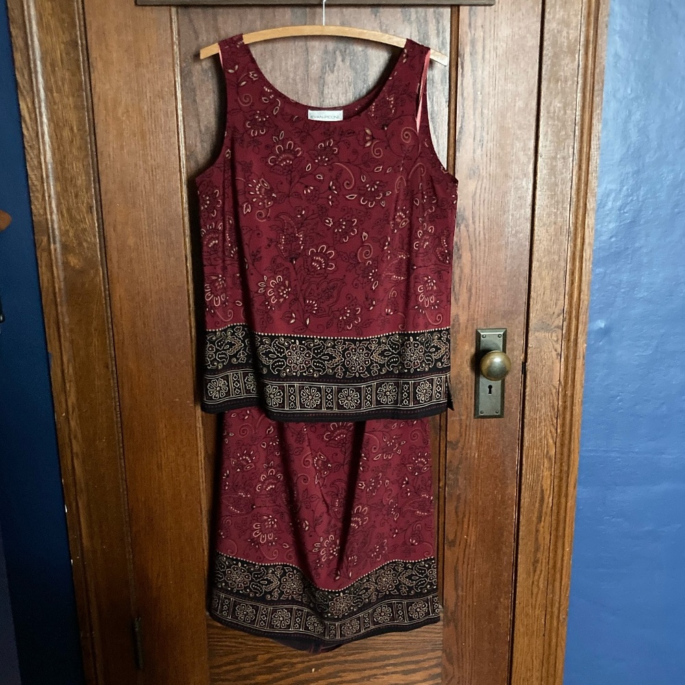 Evan-Picone Vintage Satin 2-Piece Blouse & Maxi Skirt Set - Women's Size 12